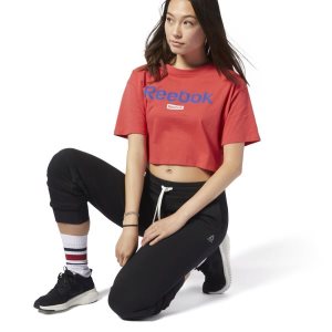 Reebok Training Essentials Linear Logo Crop T Shirt Damen - Rot - DE 715-QXH